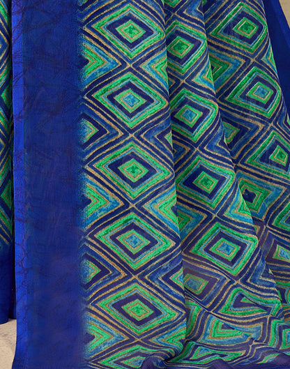 Blue Chiffon Printed Saree