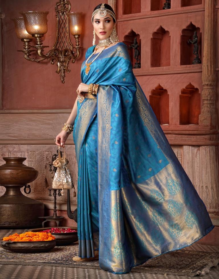 Blue Banarasi Silk Weaving Saree | Leemboodi