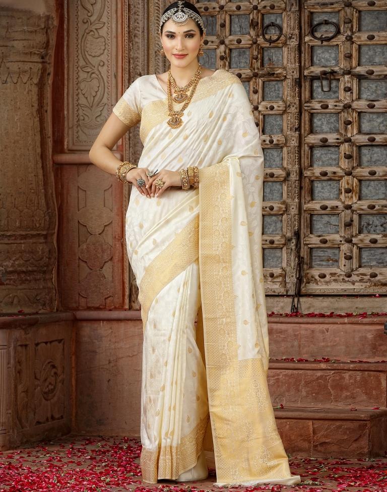 Cream Banarasi Silk Weaving Saree | Leemboodi