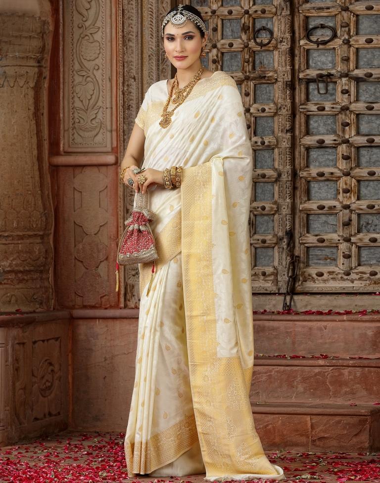 Cream Banarasi Silk Weaving Saree | Leemboodi