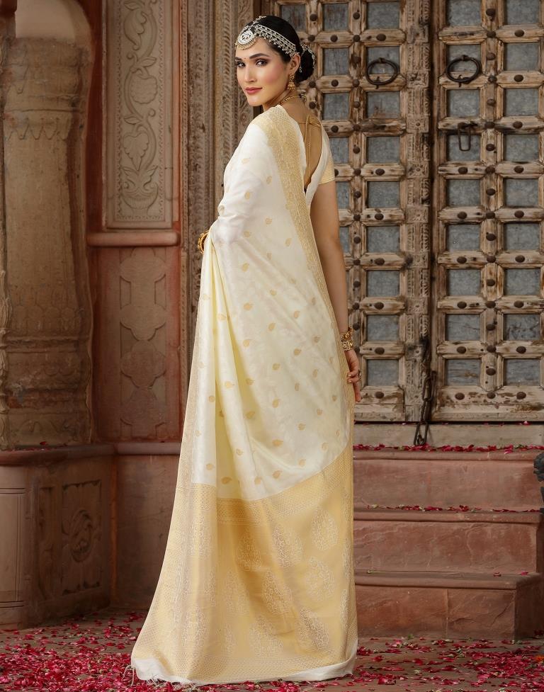 Cream Banarasi Silk Weaving Saree | Leemboodi