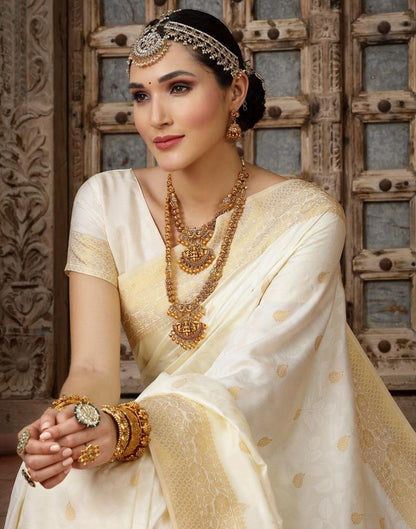 Cream Banarasi Silk Weaving Saree | Leemboodi