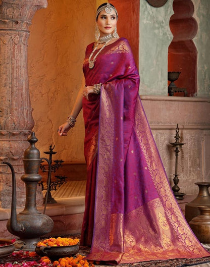 Purple Banarasi Silk Weaving Saree | Leemboodi