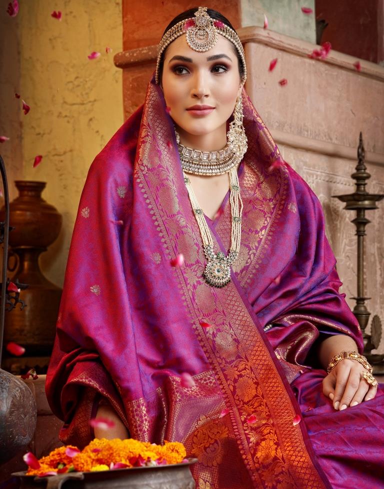 Purple Banarasi Silk Weaving Saree | Leemboodi