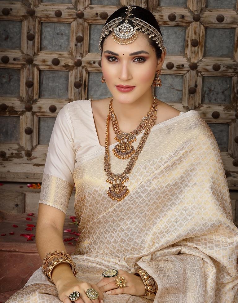 Cream Banarasi Silk Weaving Saree | Leemboodi