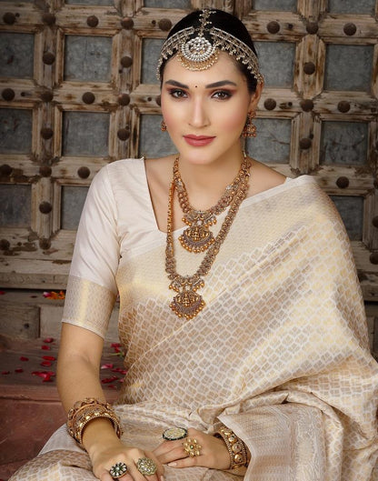 Cream Banarasi Silk Weaving Saree | Leemboodi