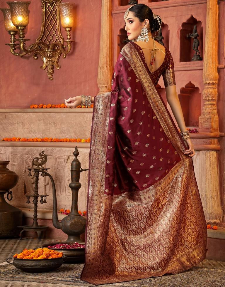 Maroon Banarasi Silk Weaving Saree | Leemboodi