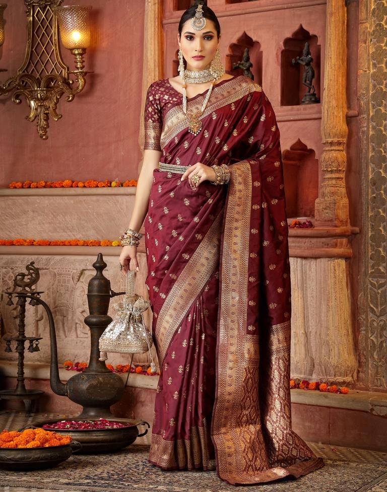 Maroon Banarasi Silk Weaving Saree | Leemboodi