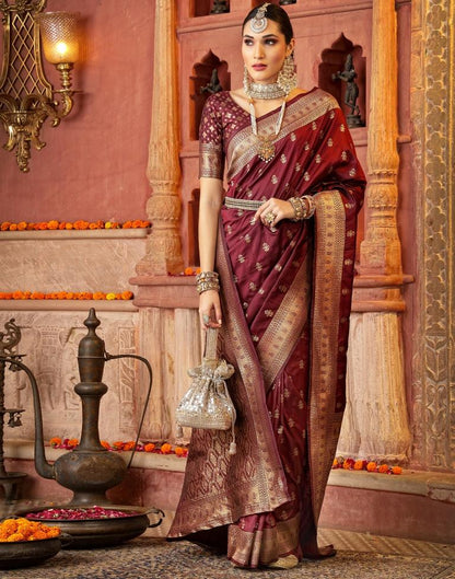 Maroon Banarasi Silk Weaving Saree | Leemboodi