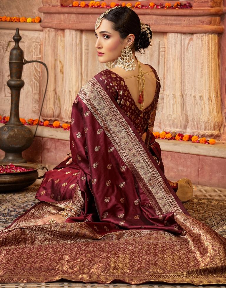 Maroon Banarasi Silk Weaving Saree | Leemboodi