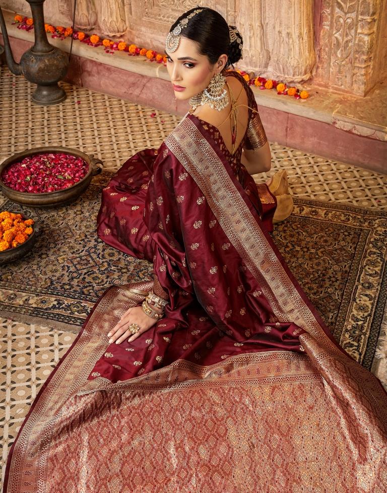 Maroon Banarasi Silk Weaving Saree | Leemboodi
