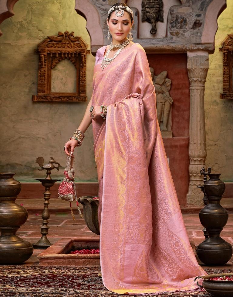 Light Pink Banarasi Silk Weaving Saree | Leemboodi