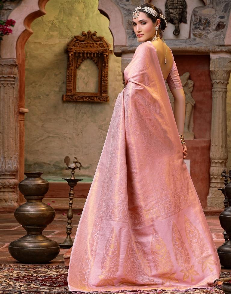 Light Pink Banarasi Silk Weaving Saree | Leemboodi