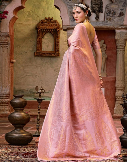 Light Pink Banarasi Silk Weaving Saree | Leemboodi