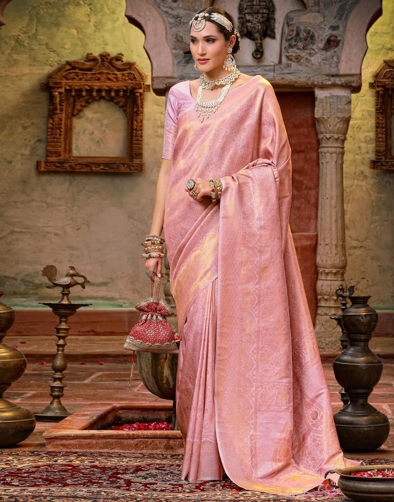 Light Pink Banarasi Silk Weaving Saree | Leemboodi