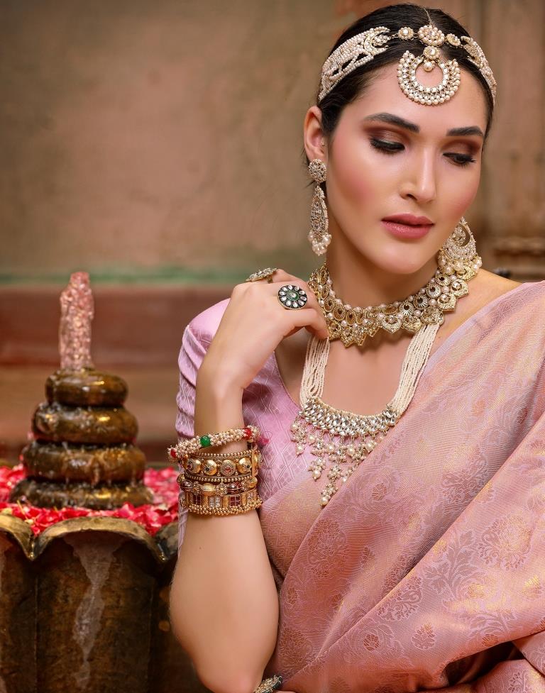 Light Pink Banarasi Silk Weaving Saree | Leemboodi