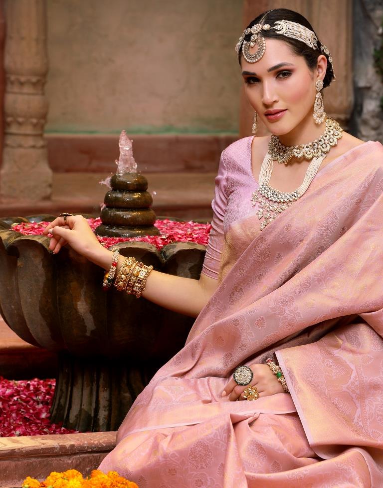 Light Pink Banarasi Silk Weaving Saree | Leemboodi