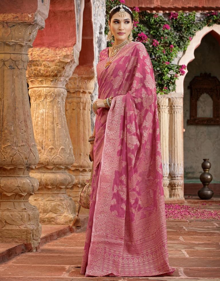 Pink Banarasi Silk Weaving Saree | Leemboodi