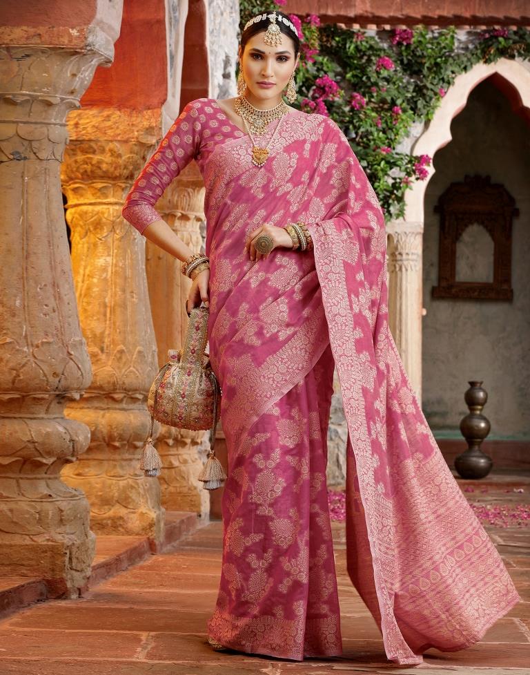 Pink Banarasi Silk Weaving Saree | Leemboodi