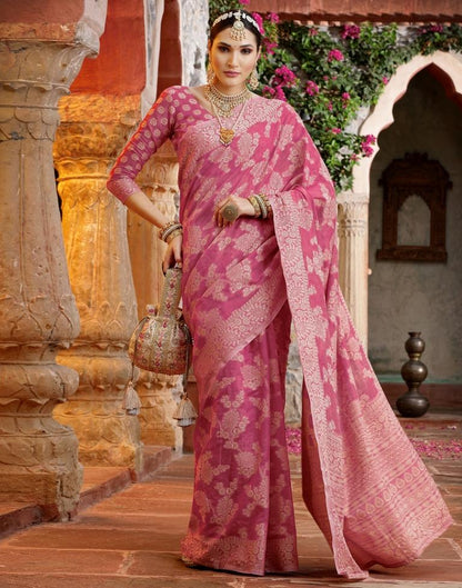 Pink Banarasi Silk Weaving Saree | Leemboodi