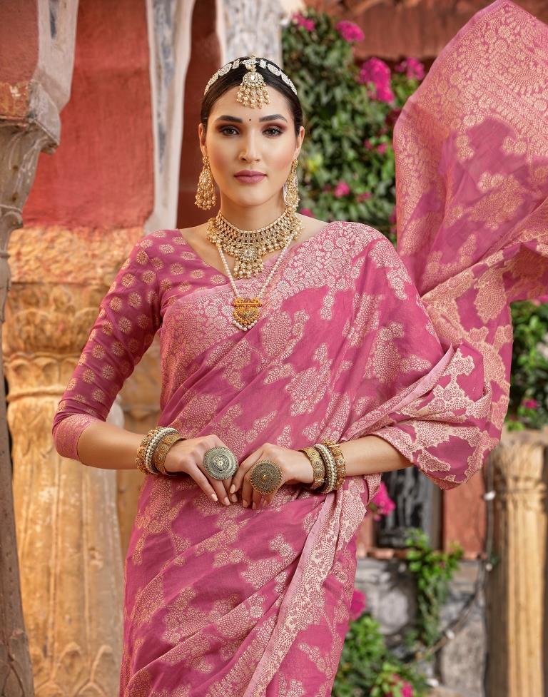 Pink Banarasi Silk Weaving Saree | Leemboodi