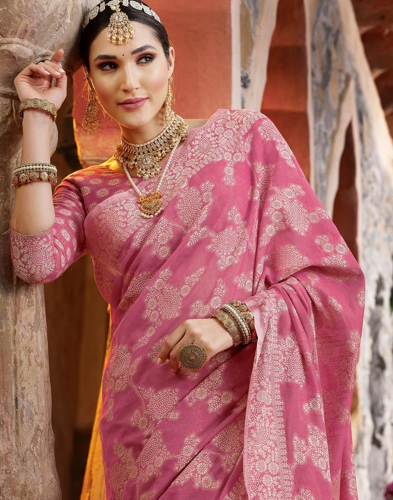 Pink Banarasi Silk Weaving Saree | Leemboodi