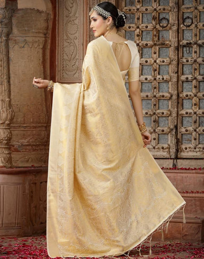 Cream Banarasi Silk Weaving Saree | Leemboodi