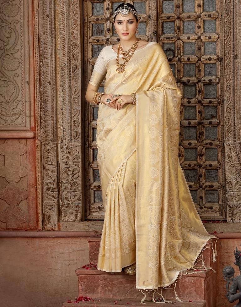 Cream Banarasi Silk Weaving Saree | Leemboodi