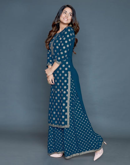 Blue Printed Kurta Palazzo Set | Leemboodi