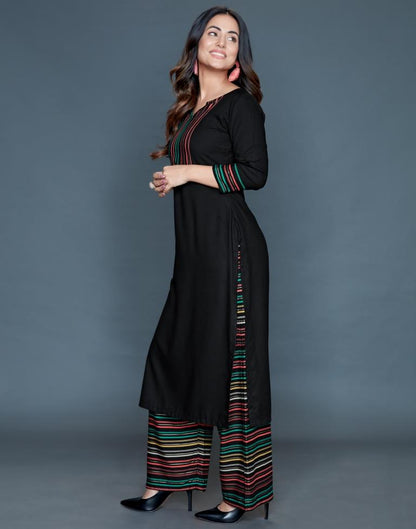 Black Printed Kurta Palazzo Set | Leemboodi