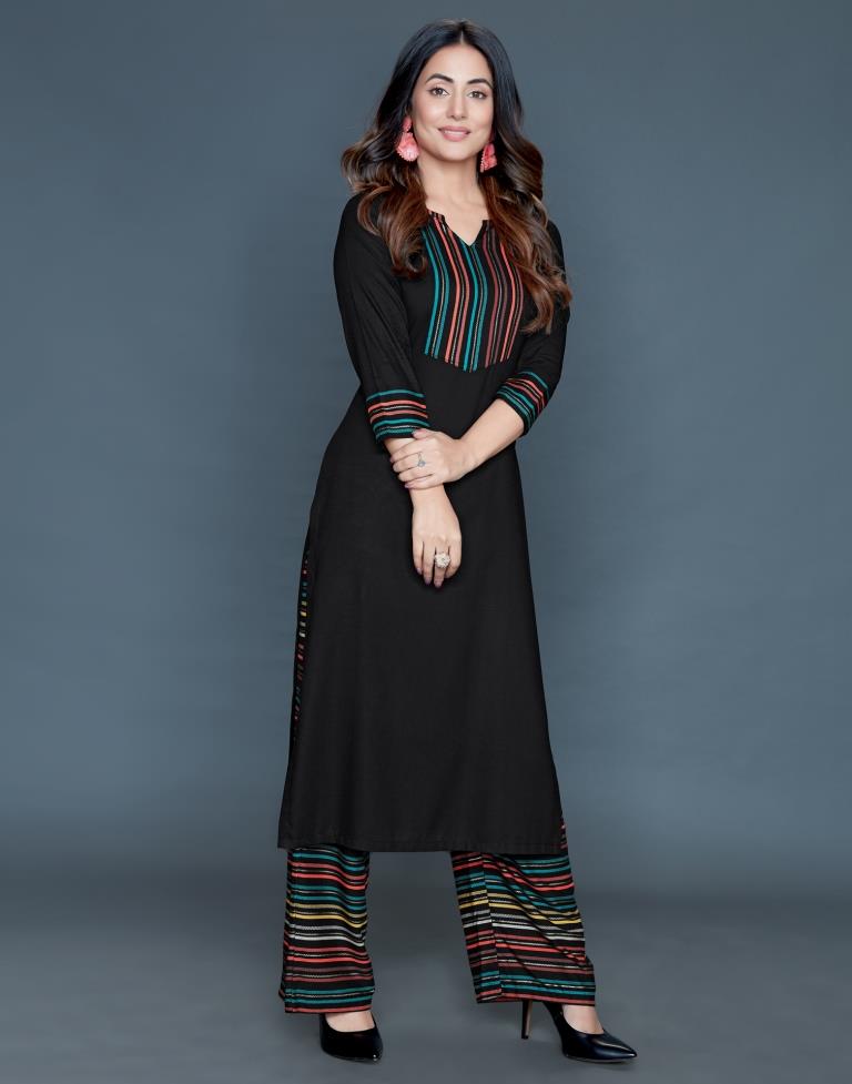 Black Printed Kurta Palazzo Set | Leemboodi