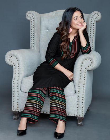 Black Printed Kurta Palazzo Set | Leemboodi