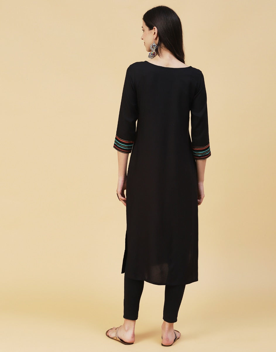 Black Printed Kurta Palazzo Set | Leemboodi