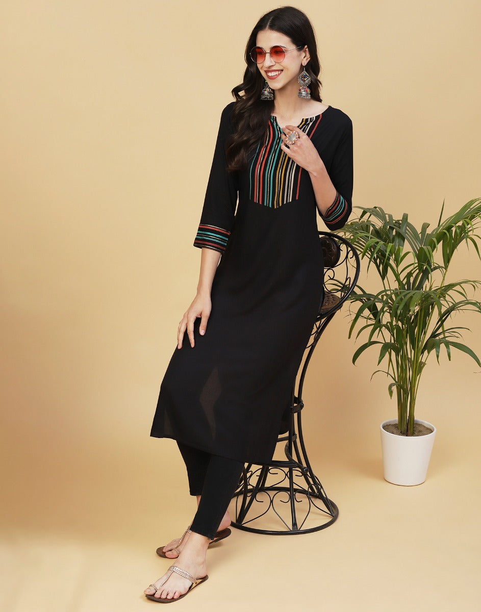 Black Printed Kurta Palazzo Set | Leemboodi