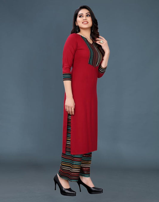 Maroon Printed Kurta Palazzo Set | Leemboodi