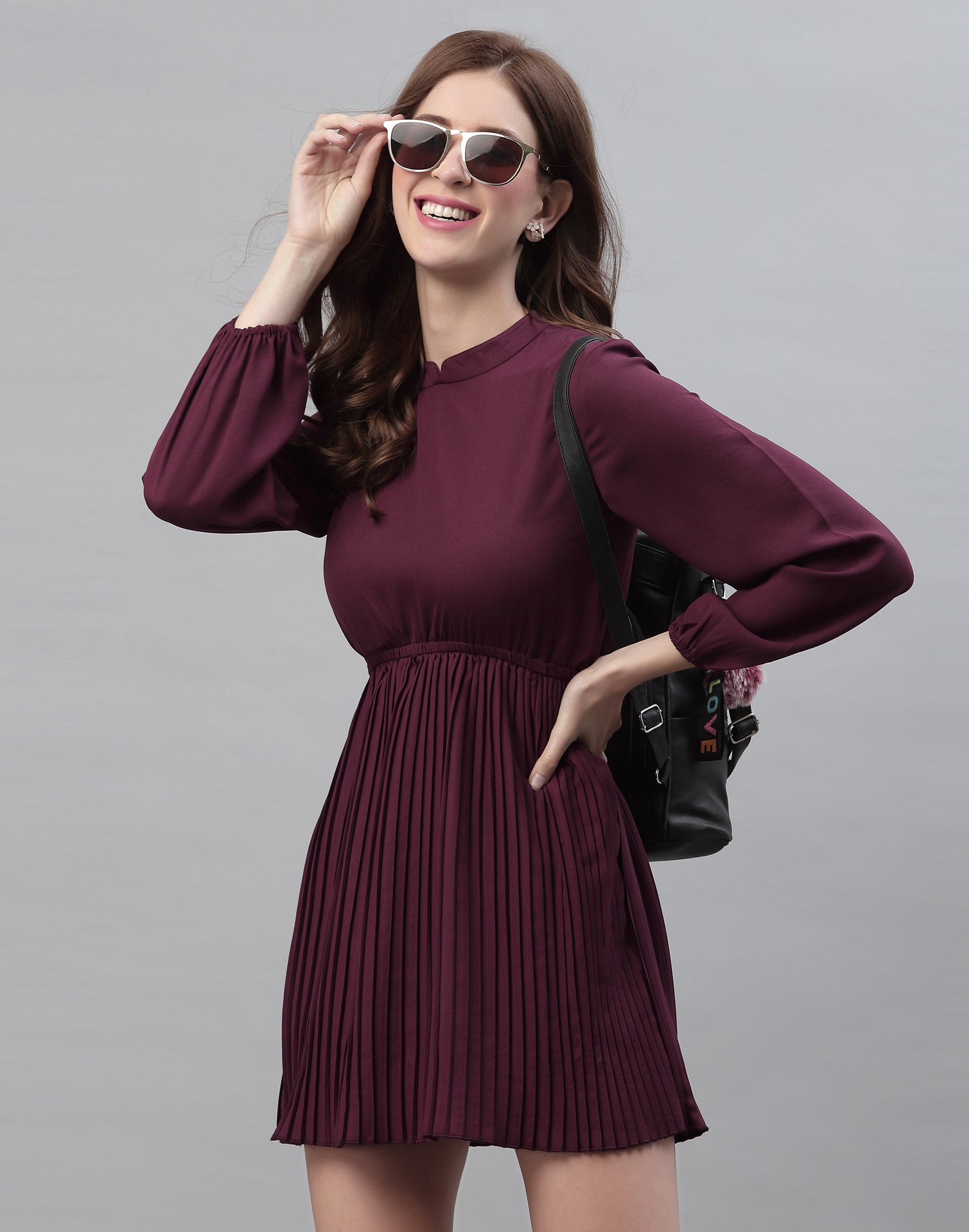 Wine Pleated Dress | Sudathi