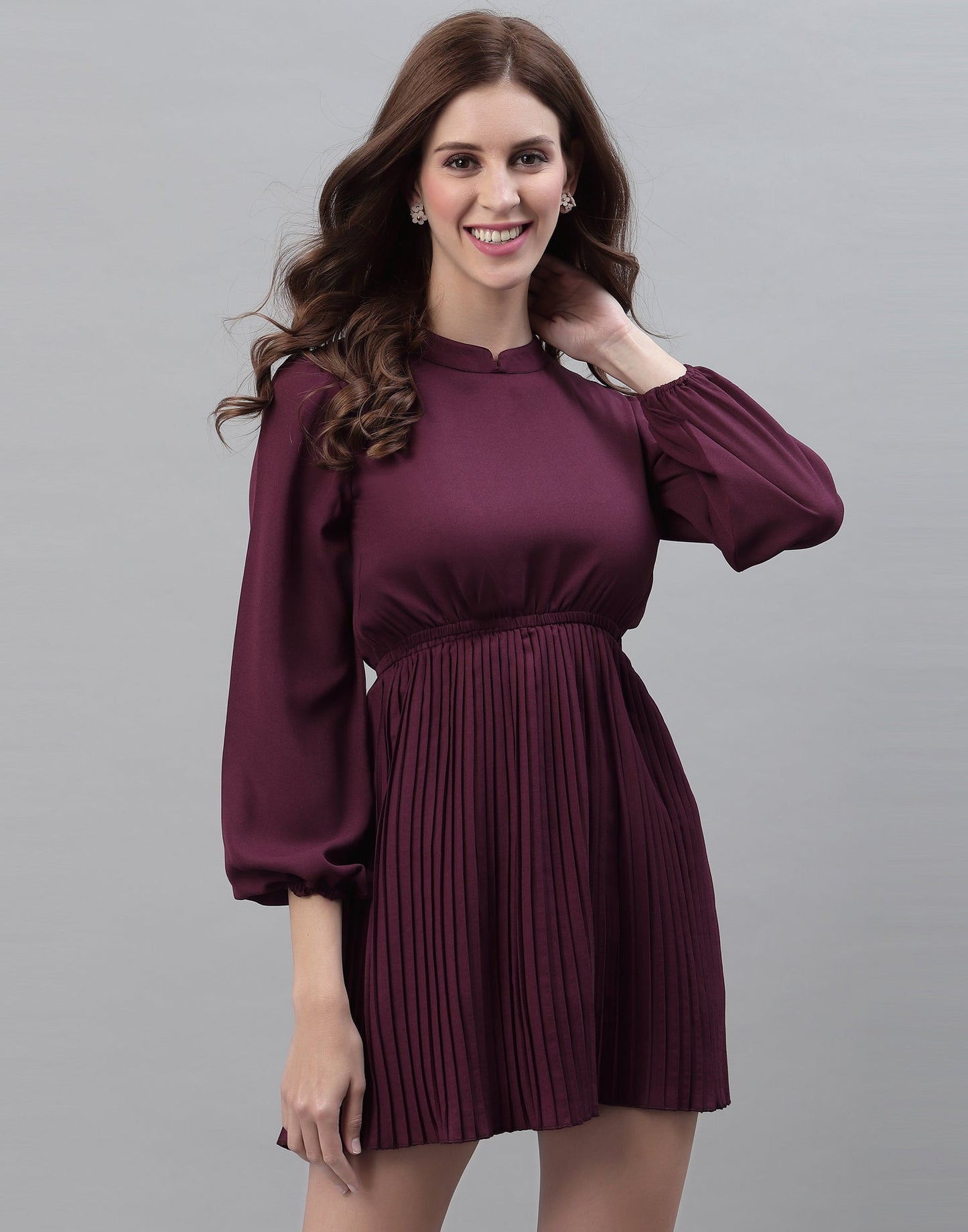 Wine Pleated Dress | Sudathi