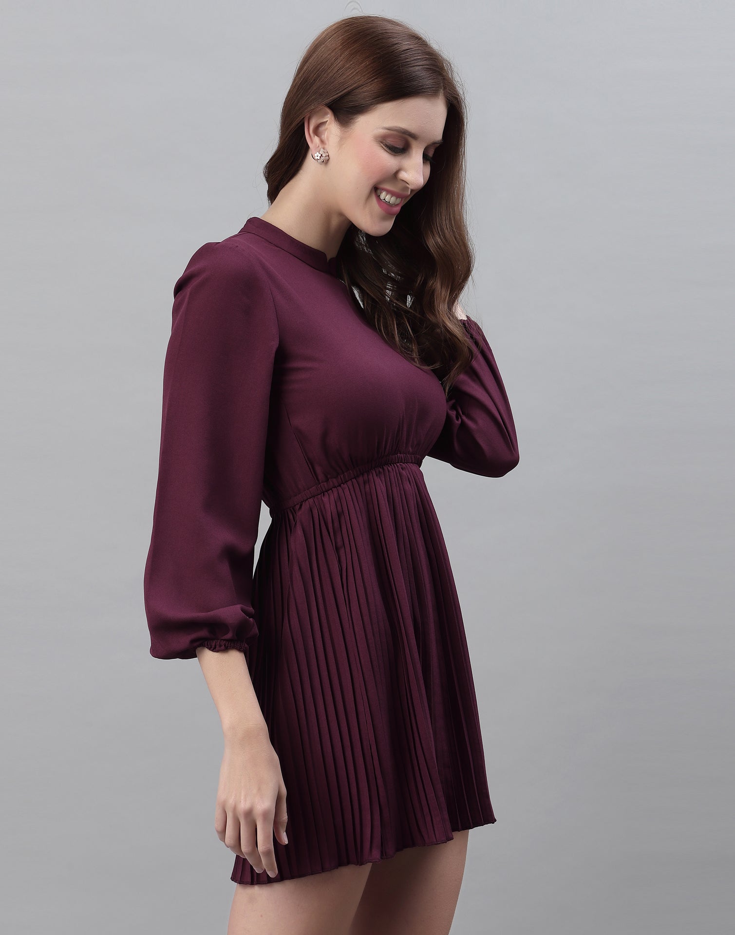 Wine Pleated Dress | Sudathi