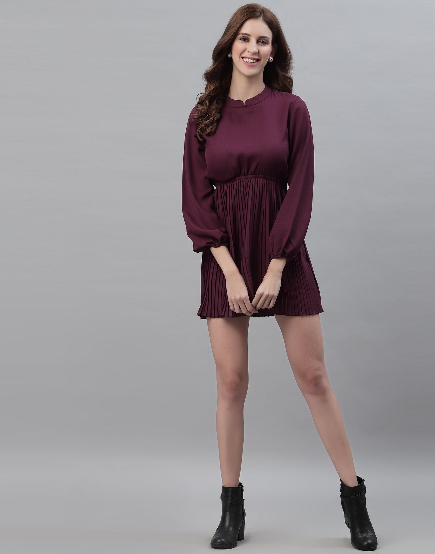 Wine Pleated Dress | Sudathi