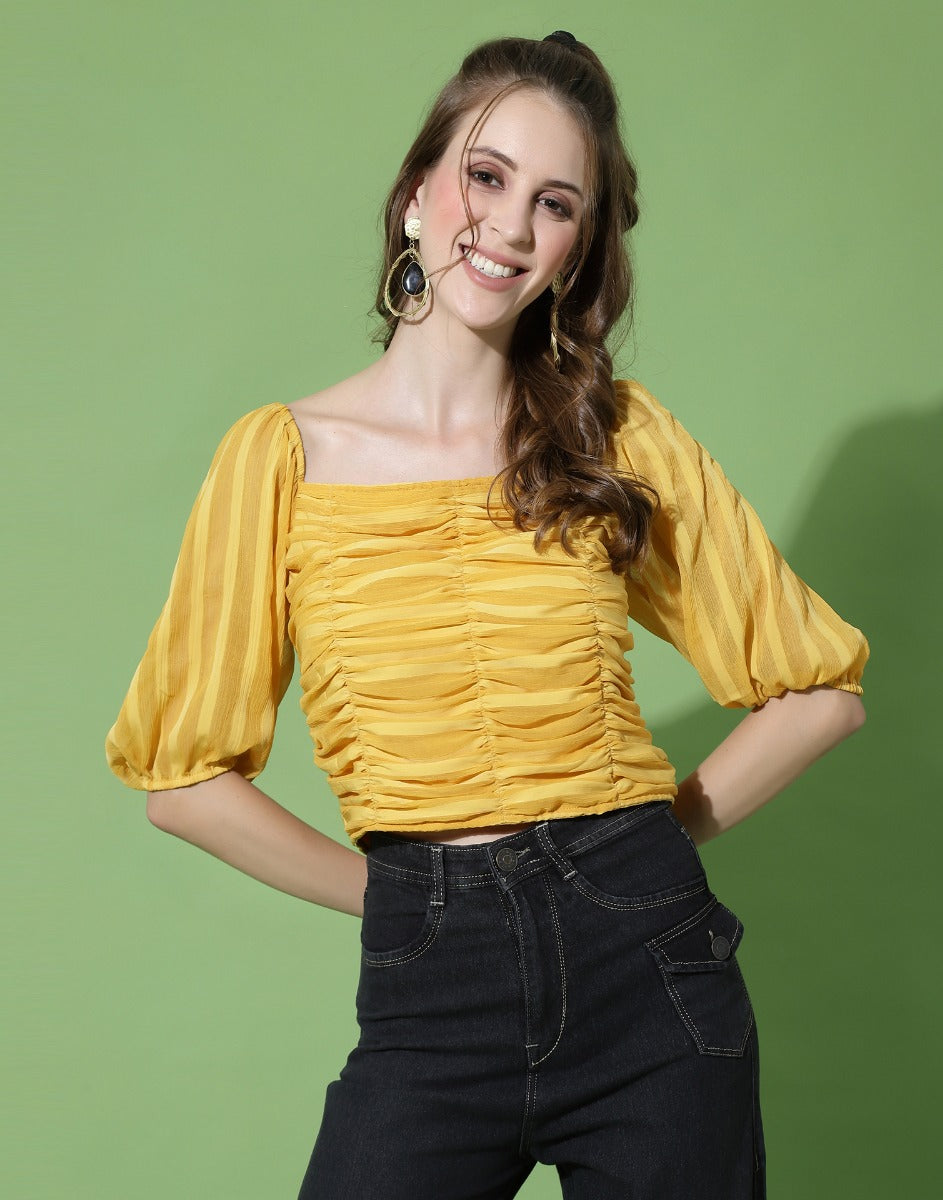 Yellow Ruched Smocked Top | Sudathi