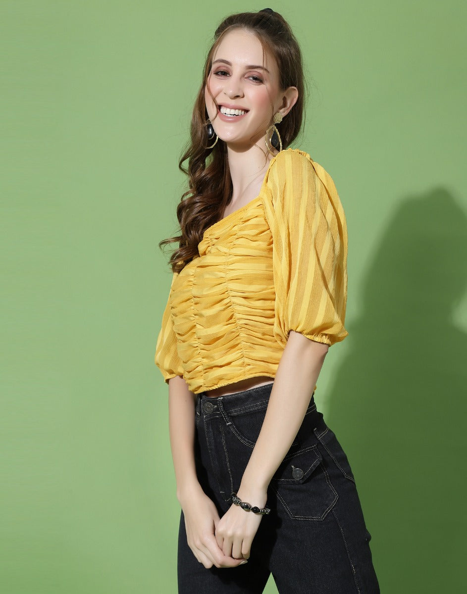 Yellow Ruched Smocked Top | Sudathi