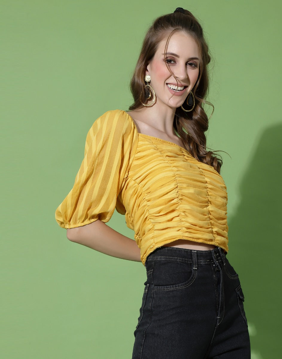 Yellow Ruched Smocked Top | Sudathi