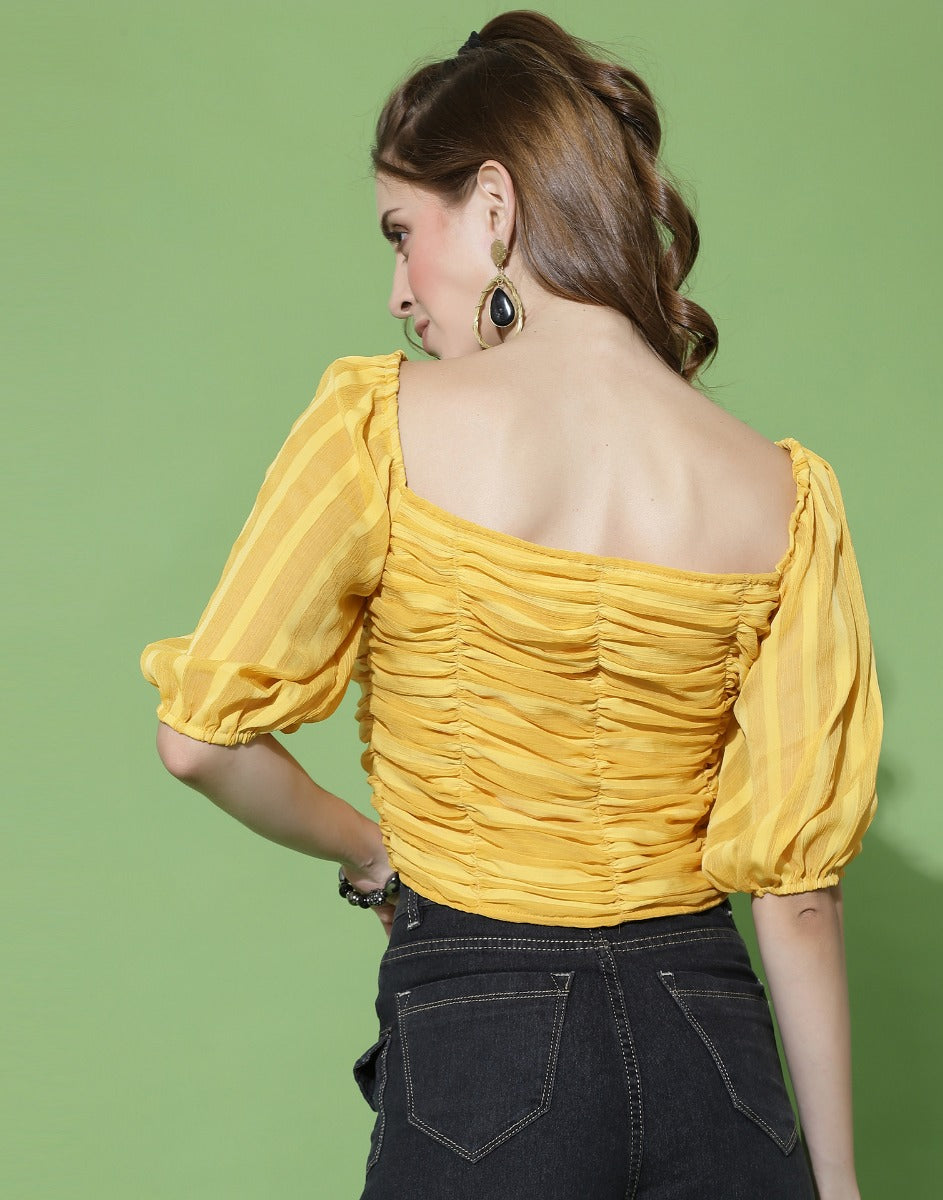 Yellow Ruched Smocked Top | Sudathi