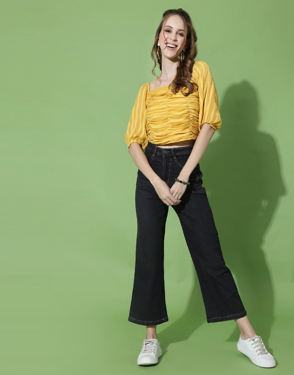 Yellow Ruched Smocked Top | Sudathi