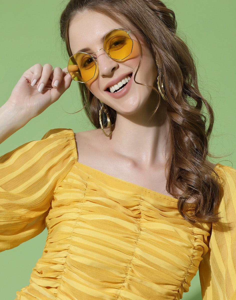 Yellow Ruched Smocked Top | Sudathi