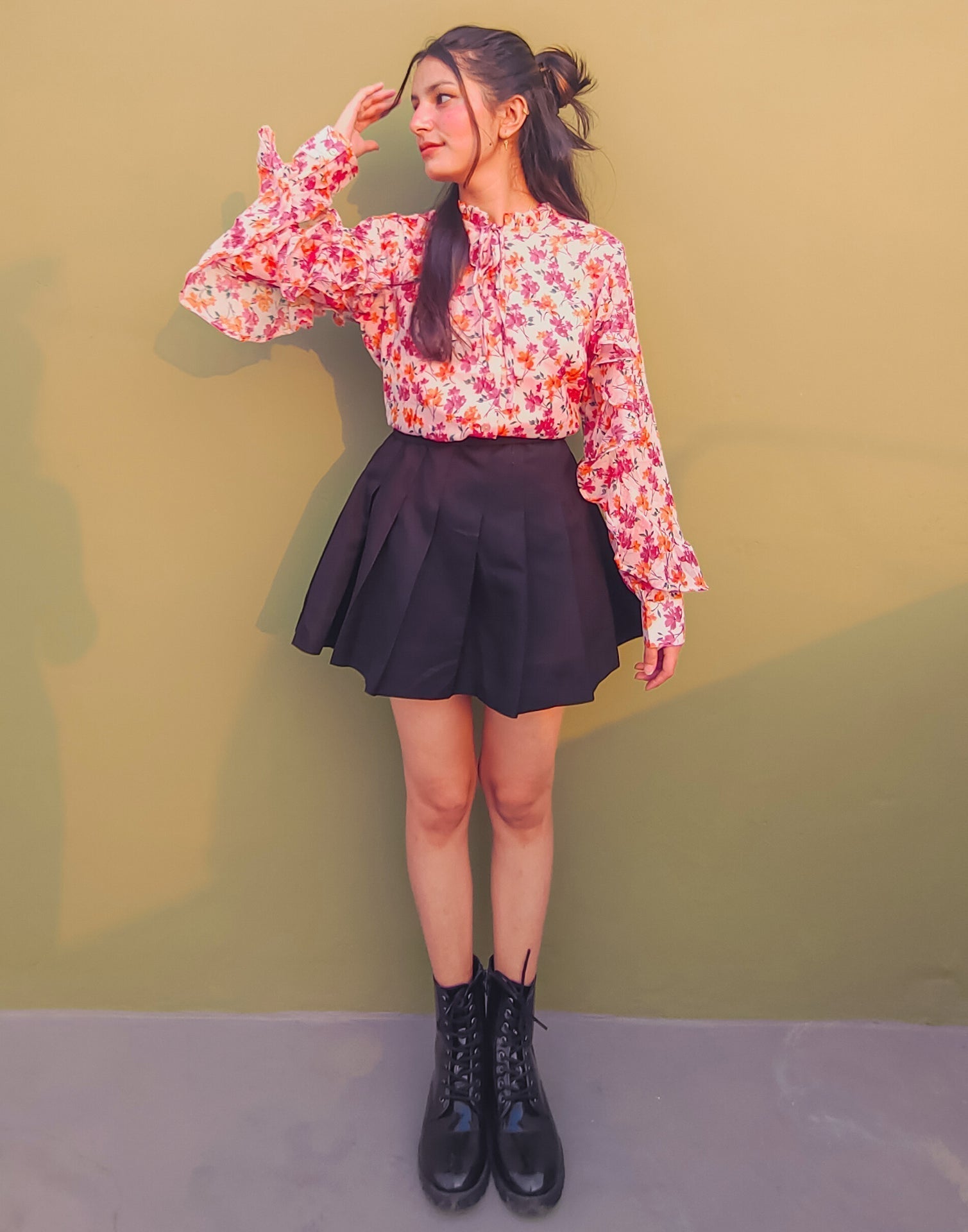 Multicoloured Ruffled Sleeve Top | Sudathi