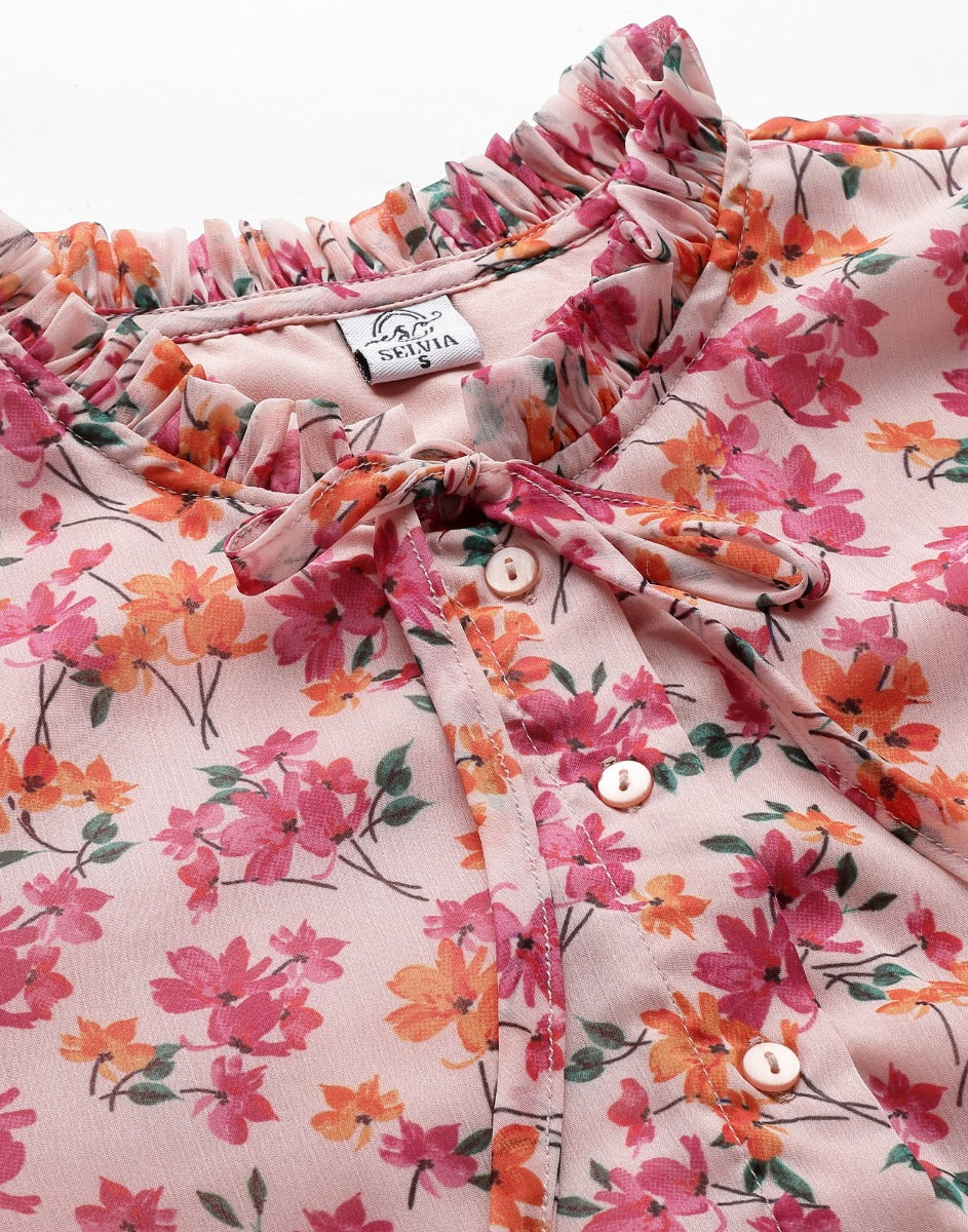 Multicoloured Ruffled Sleeve Top | Sudathi