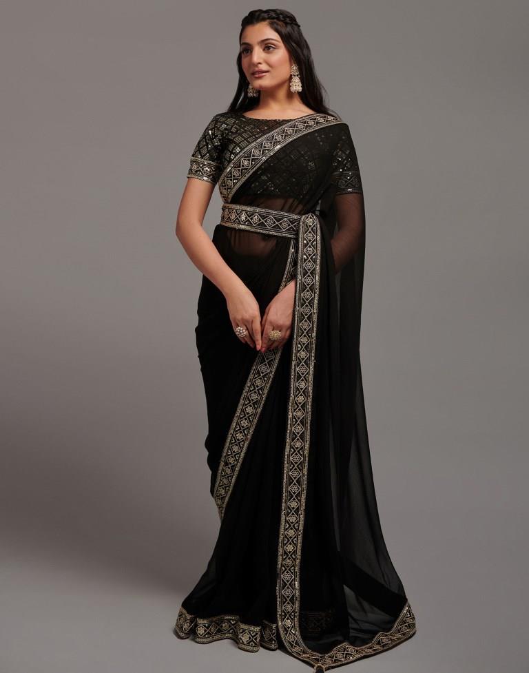 Black Chiffon Plain Saree | Leemboodi
