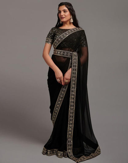 Black Chiffon Plain Saree | Leemboodi