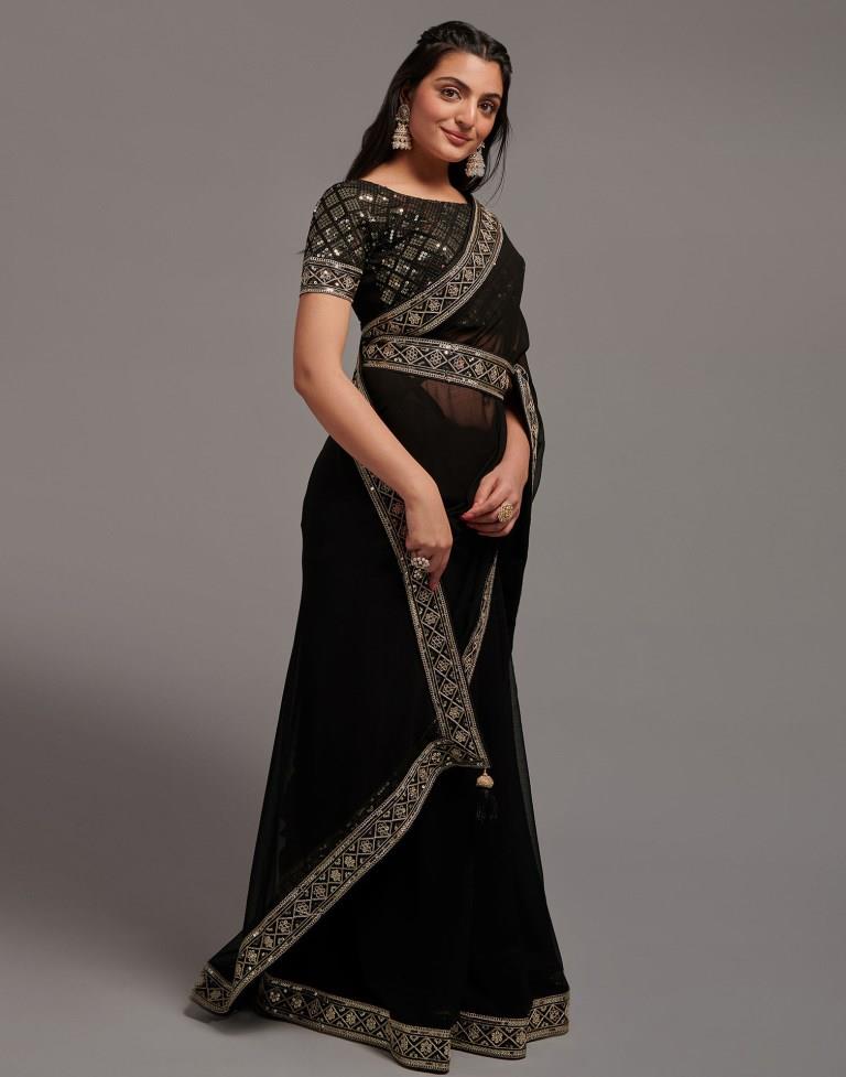 Black Chiffon Plain Saree | Leemboodi